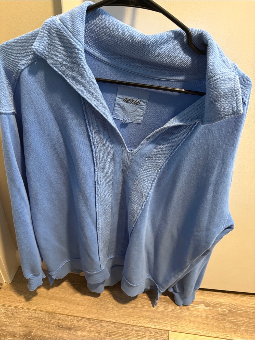 aerie Sky Blue V-Neck Hoodie Sweater